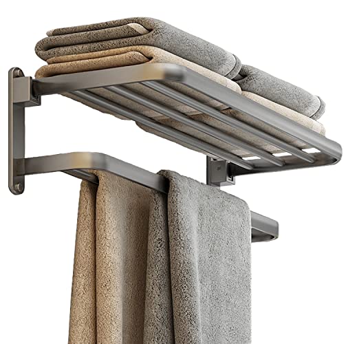 BOZWELL Bathroom Lavatory Towel Rack with Two Towel Bars,20-Inch Towel Shelf with Towel Bar,Towel Holder 1011-GR-50 (Modern Gray Finish) - color: Modern Grey, size: 20 inch (50 cm)