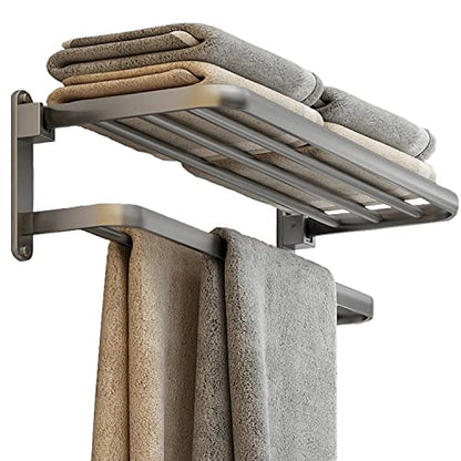 BOZWELL Bathroom Lavatory Towel Rack with Two Towel Bars,20-Inch Towel Shelf with Towel Bar,Towel Holder 1011-GR-50 (Modern Gray Finish) - color: Modern Grey, size: 20 inch (50 cm)