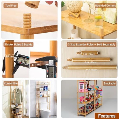 3-Tier Expandable Freestanding Open Bamboo Book Shelf - No-Tool Assembly & Modular,Bathroom Storage Shelf Unit Plant Stand for Small Space, Bedroom, Living Room, Home Office(Natural, 3-Tier) - color: Natural 3-tier-1