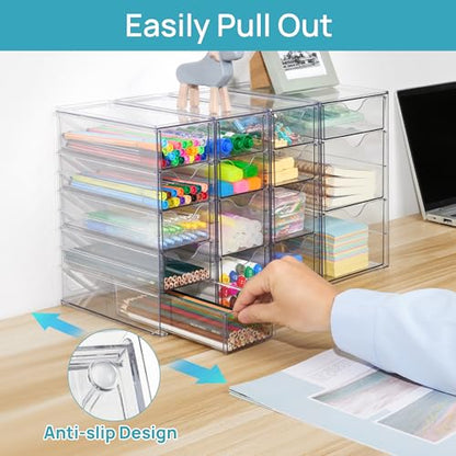 Vtopmart 4 Set Acrylic Desk Organizer with 16 Drawers for Office, Makeup | Clear Storage Drawers for Office Supplies, Desktop Organization for Makeup, Jewelry, Art Crafts, Bead, Pen, Stationary - style: B