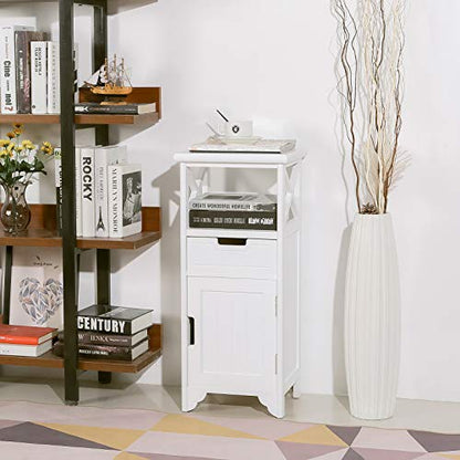 30" High Fully Assembled Nightstand with Drawer and Doors,Solid Wood,White | 30Inch Height Pre-Assembled Side End Table, No Assembly Bathroom Cabinet, Open Shelf, Slim Floor Standing Storage Cabinet - color: White