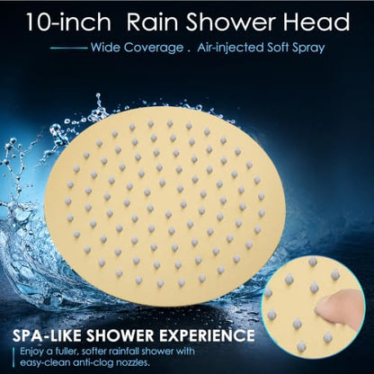 Midanya Round Rain Shower Head,High Pressure,Brushed Gold 10 Inch | 360°Swivel,Ceiling or Wall Mount,Waterfall Full Body Coverage,Bathroom Remodel,Stainless Steel Large Rainfall Shower Head - color: Gold, size: 10 Inch