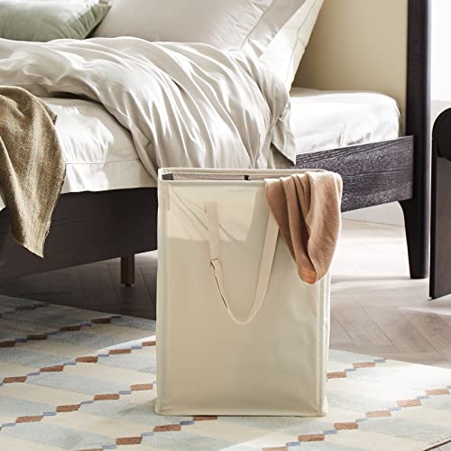 45L Slim Laundry Hamper with Adjustable Long Handles & Mesh Top, Beige | Small Laundry Baskets with Mesh Top, Narrow Dirty Clothes Hamper for Bedroom, Closet, and Bathroom - color: Beige, size: 45L