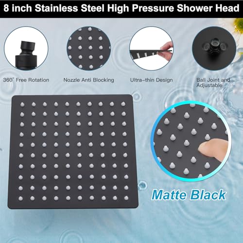 Midanya Shower Faucet Set with Handheld Sprayer,8 Inch,Matte Black | Rough-in Shower Valve and Trim Kit Included,Square Rain Head,Wall Mount Shower System,All Metal,Bathroom - color: Black, size: 8 Inch