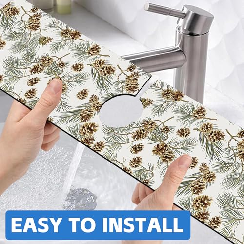 Abstract Pine Cones Sink Faucet Absorbing Mat Splash Guard Behind Faucet Sink Mat Absorbent Fast Drying Faucet Draining Mat for Bathroom Kitchen 5.5"×24" - size: 24" x 5.5"