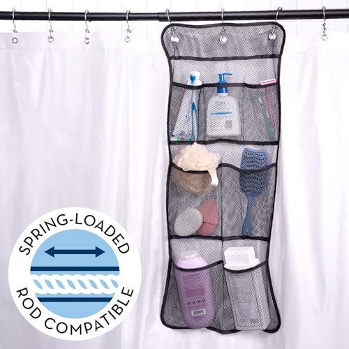 S&T INC. Shower Organizer and Caddy, 2 Pack, 14" x 30", Black | Quick-Dry Mesh, 7 Pockets, Shower Caddy and Bathroom Organizer, Hangs on Existing Shower Curtain Hooks, Cruise Essential - color: Black