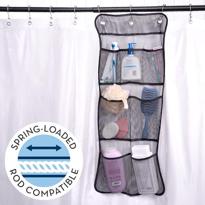 S&T INC. Shower Organizer and Caddy, 2 Pack, 14" x 30", Black | Quick-Dry Mesh, 7 Pockets, Shower Caddy and Bathroom Organizer, Hangs on Existing Shower Curtain Hooks, Cruise Essential - color: Black