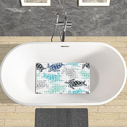 Bath Tub Mat Non Slip Shower Mat Colorful Hand Drawn Sea Turtle Extra Long Bathtub Mat 26.8x15 inches Bathroom Bath Mat with Suction Cups Drain Holes Machine Washable - color: Colorful Hand Drawn Sea Turtle