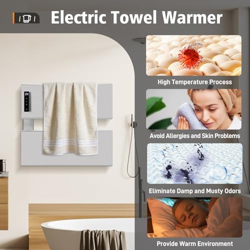 Wall Mounted Towel Warmer Rack with Adjustable Temperature (104-140°F) and Timer Control | Fast Heating Electric Towel Heater for Bathroom 18.11" x 13.11" Bluetooth & Wi-Fi App Control