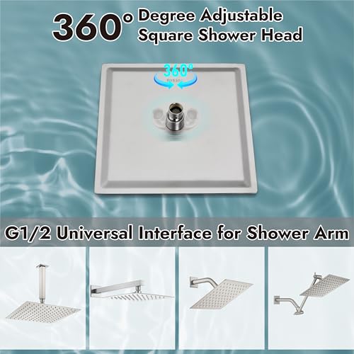 Midanya Square Rain Shower Head,High Pressure,Brushed Nickel 10 Inch | 360°Swivel,Ceiling or Wall Mount,Waterfall Full Body Coverage,Bathroom Remodel,Stainless Steel Large Rainfall Shower Head - color: Nickel, size: 10 Inch