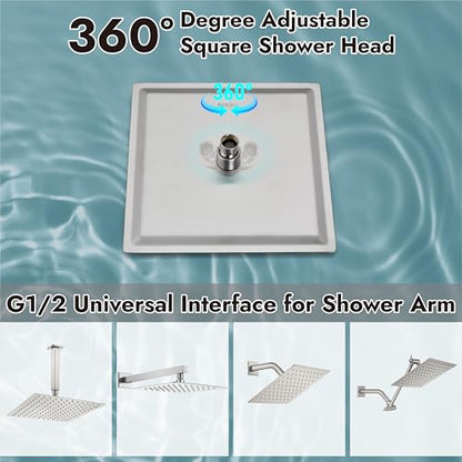 Midanya Square Rain Shower Head,High Pressure,Brushed Nickel 10 Inch | 360°Swivel,Ceiling or Wall Mount,Waterfall Full Body Coverage,Bathroom Remodel,Stainless Steel Large Rainfall Shower Head - color: Nickel, size: 10 Inch