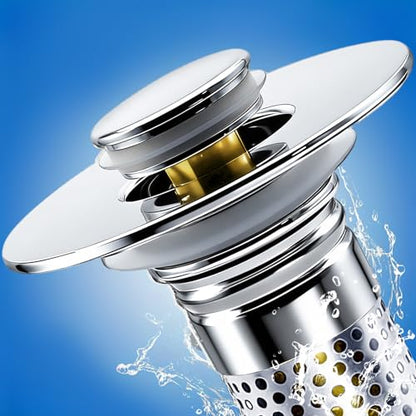 Bathroom Sink Drain Strainer, Pop-up Sink Drain Strainer with Removable Stainless Basket Hair Catcher, Bathroom Sink Stopper,1 Pack