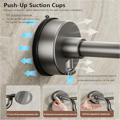 Towel Bar Suction Cup Holder, Wall Mount 2-in-1 Space-Saving Towel Rack for Bathroom, No-Drill Installation, Easy to Use Towel Hanger Rail - size: 40cm/15.7"