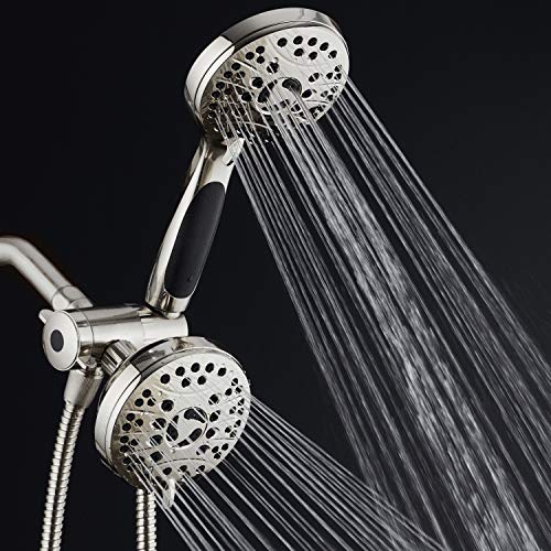 High Pressure 48-mode Luxury 3-way Combo – Dual Rain & Handheld Shower Head – 6 Foot Stainless Steel Hose – Anti Slip Grip – All Brushed Nickel Finish – Top US Brand – Extra Wall Bracket - color: All Brushed Nickel