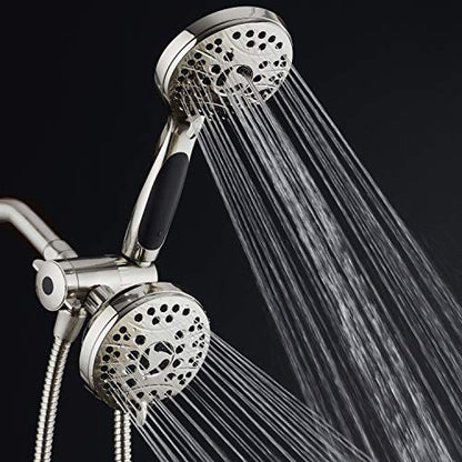 High Pressure 48-mode Luxury 3-way Combo – Dual Rain & Handheld Shower Head – 6 Foot Stainless Steel Hose – Anti Slip Grip – All Brushed Nickel Finish – Top US Brand – Extra Wall Bracket - color: All Brushed Nickel