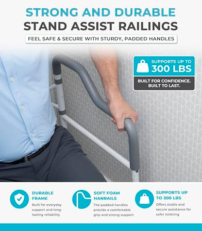 Stander Wonder Toilet Safety Rails for Seniors, Adjustable Detachable Toilet Frame with Padded Handles for Elderly Adults, Foldable Handicap Support Rail with Footrest, Fits Any Toilets