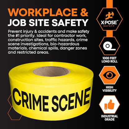 Xpose Safety 3 Mil Yellow Police Line Do Not Cross Tape – (2 Rolls) | 3" x 1000' High-Visibility Barricade Tape for Construction Sites, Hazards, Crime Scenes - color: Police Line Do Not Cross, size: 3 Mil