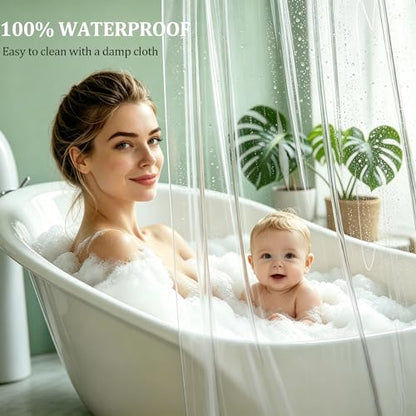 10G Heavy Duty Shower Curtain Liner 76 Inches Long, 100% EVA Vinyl 71 x 76 Longer Bathroom Shower Liner with 3 Large Magnets and 12 Grommet Holes, Weighted Clear Plastic Waterproof Shower Liner - size: 71"W x 76"L (Pack of 1)
