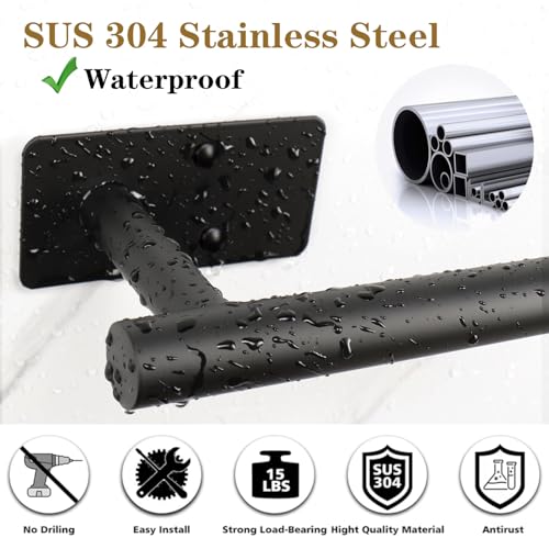 5 PCS Self Adhesive Bathroom Hardware Set, Stainless Steel Towel Rack Set Include 16In Bath Towel Bar+Toilet Paper Holder+3 Towel/Robe Hooks No Drill Bathroom Accessory Kit(Matte Black) - color: Matte Black, size: 16 In-5 Pcs