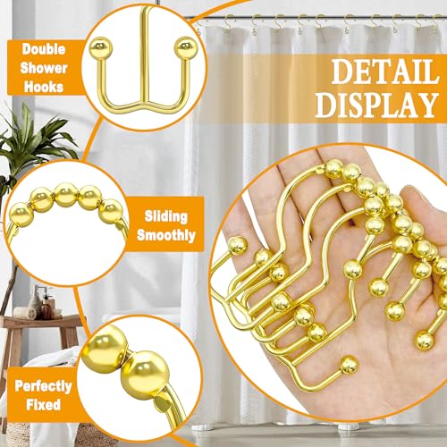 Shower Curtain Hooks, 12 Pcs Rustproof Metal Shower Curtain Rings,Free Sliding Double Shower Hooks for Shower Curtain & Liners, Shower Curtain Hangers for Bathroom Shower Curtain Rods Curtains (Gold) - color: Gold
