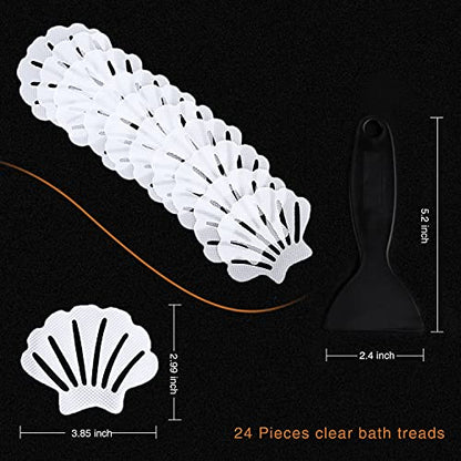 Secopad Non-Slip Bathtub Stickers, 24 PCS Shell Safety Bathroom Tubs Showers Treads Adhesive Decals Scraper (White) - color: White