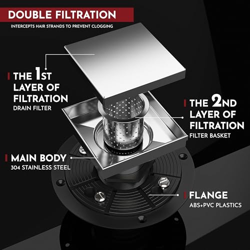 4 Inch Square Shower Drain Brushed Floor Drain with Flange Reversible 2-in-1 Cover Tile Insert Grate Removable SUS304 Stainless Steel CUPC Certified Brushed - color: Brushed, size: 4 Inch