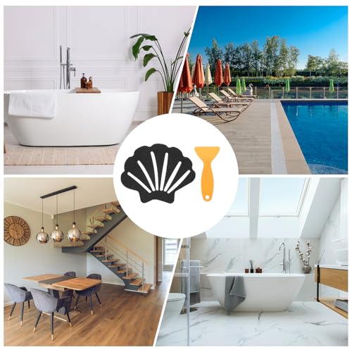 uxcell 30pcs Non-Slip Bathtub Stickers, Anti-Slip Shower Stickers Showers Treads Shell Shaped Appliques with 2 Pcs Scraper for Bath Tub Shower Stairs, Black - color: Black