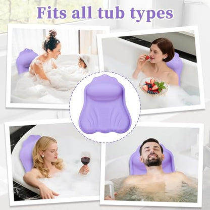 Luxury Silicone Bath Pillow for Tub, New Cloud-Soft 4D Air-Cushion Bathtub Pillow for Head and Neck & Back Support, Strong Suction Cups, Waterproof Quick-Dry Bathtub Headrest (Purple) - color: Purple