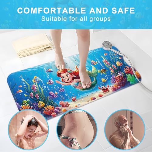 Upgrade Cartoon Baby Bath Mat Non Slip - 40"x16" Extra Long Bathtub Mat for Baby Eco Friendly Durable Bath Mat for Tub Non Slip Kids Tub Mat with Suction Cups, Machine Washable and No Fading, Mermaid - color: B-mermaid