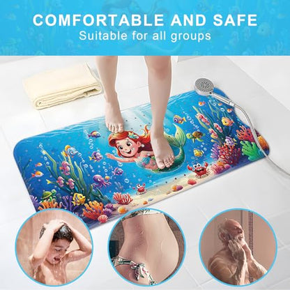 Upgrade Cartoon Baby Bath Mat Non Slip - 40"x16" Extra Long Bathtub Mat for Baby Eco Friendly Durable Bath Mat for Tub Non Slip Kids Tub Mat with Suction Cups, Machine Washable and No Fading, Mermaid - color: B-mermaid