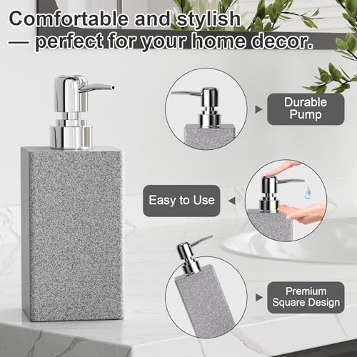 Gray Bathroom Accessories Set Resin 6PCS, Square Toothbrush Holders Set Complete with Soap Dispenser, Vanity Tray, Tumbler, Cups and Cotton Swab Jars for Counter, Sink or Small Spaces - color: Gray