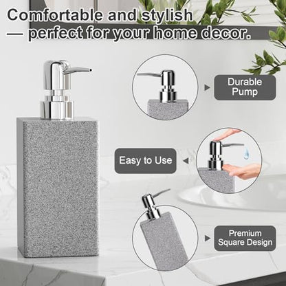 Gray Bathroom Accessories Set Resin 6PCS, Square Toothbrush Holders Set Complete with Soap Dispenser, Vanity Tray, Tumbler, Cups and Cotton Swab Jars for Counter, Sink or Small Spaces - color: Gray
