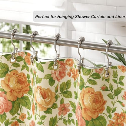 Shower Curtain Hooks Rings Set of 12, Stainless Steel Rust-Resistant Metal Double Glide Shower Curtain Hooks for Bathroom Shower Rods, Smooth Roller Balls, Nickel