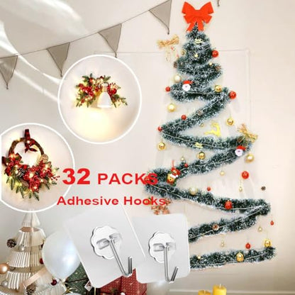 ZESLMG Adhesive Wall Hooks for Hanging, 32 Pack Self Sticky Hooks Heavy Duty 22lb Clear, Removable Shower Hook No Damage for Towel Key Coat Wreath Picture Outdoor Ceiling Bathroom Kitchen, Waterproof - size: 32 Regular Hook