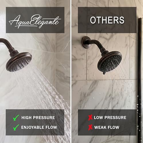 High Flow Shower Head - 2.5 GPM - Oil-Rubbed Bronze | 4 Inch Wall Mount Water Saving Bathroom Showerhead Nozzle For Boosting Low Pressure Showers With Adjustable Brass Ball Joint - color: Oil Rubbed Bronze
