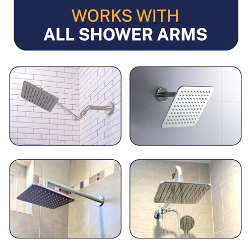 HammerHead Showers® SOLID METAL 8 Inch Square Rainfall Shower Head – CHROME - Shower Head Rainfall - 2.5 GPM High Flow Shower Head Optimized for Pressure – Large Square Rain Shower Heads - color: Chrome