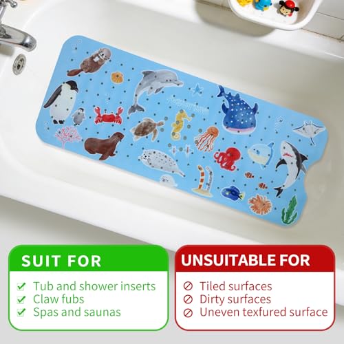 Bath Tub Shower Mat Non Slip Kids Bathtub Mat Anti Slip Baby Bath Mat for Tub 40 x 16 Inch Extra Long Toddler Bath Mat with Suction Cups and Drain Holes for Bathroom Floor,Penguin Seal - color: Penguin Seal