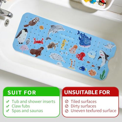 Bath Tub Shower Mat Non Slip Kids Bathtub Mat Anti Slip Baby Bath Mat for Tub 40 x 16 Inch Extra Long Toddler Bath Mat with Suction Cups and Drain Holes for Bathroom Floor,Penguin Seal - color: Penguin Seal