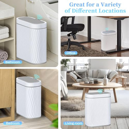 Ogikey Bathroom Small Trash Can with Automatic Touchless Lid, 2.6 Gallon Smart Garbage Can Narrow Waterproof Trash Bin for Bedroom, Office, Living Room - color: 2.6 gallon-White gray
