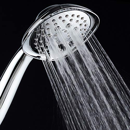 Luxury Square 6-setting High-Pressure Hand Shower. Extra-Long 72" Stainless Steel Hose, Bracket, Solid Brass Fittings, All-Chrome Finish. Premium Handheld Shower Head from Top American Manufacturer! - color: Chrome