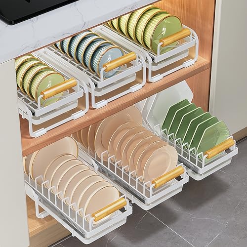 Pull-Out Double/Single Tier Dish Rack for Cupboard, Slide Out Dish Drying Rack for Kitchen Cabinets, Pull Out Drawer for Kitchen Under Sink Organizer (Single Tier Plate Rack) - size: Single Tier Plate Rack