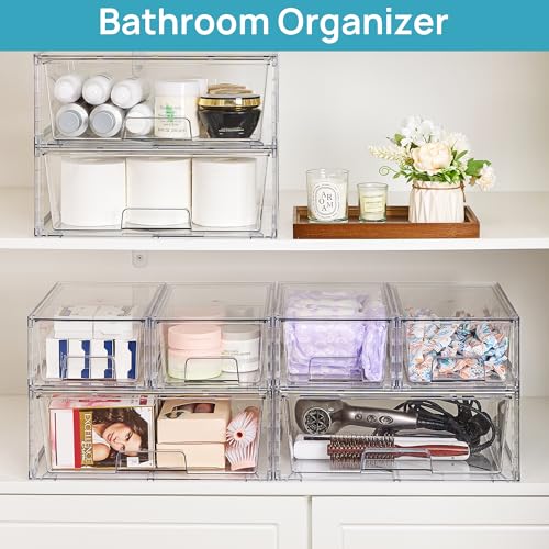 Vtopmart Clear Stackable Storage Drawers, 3 Pack Wide Organizer Set | Wide and Small Pull-Out PET Drawers with Stackable Design for Bathroom Organization, Cabinets, Closets, Pantry and Medicine - style: 1 Wide+2 Small