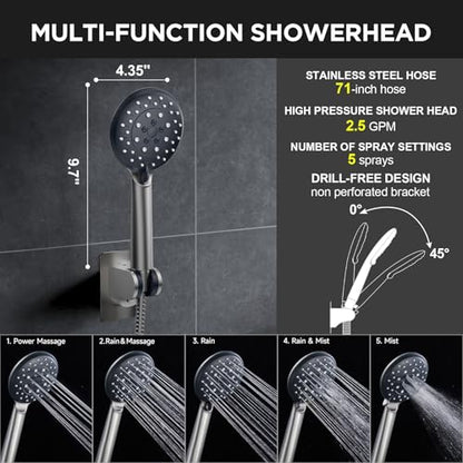 Veken Gunmetal Gray 11.8" High Pressure Shower Head with Handheld, Durable | Handheld Shower with Multi Spray Modes, Rainfall Combo with 15" Metal Extension Arm, Detachable Dual Shower, Bathroom Decor - color: Gunmetal Gray
