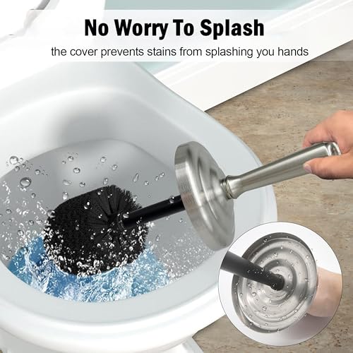 Brushed Nickel Toilet Bowl Brush with Holder, Durable Bathroom Cleaning Tool, Modern Design for Easy Toilet Maintenance, Bathroom Cleaner Brush for Efficient Cleaning and Hygiene - color: Nickel 3