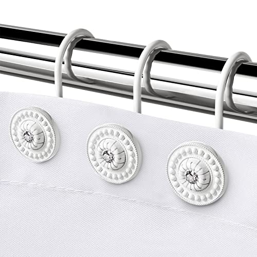 White Shower Curtain Hooks, Rust Proof Shower Curtain Rings for Bathroom, Metal Decorative Shower Curtain Hooks Hangers for Shower Curtain Rod and Liner, Shower Hooks for Shower Curtain Set of 12 - color: White