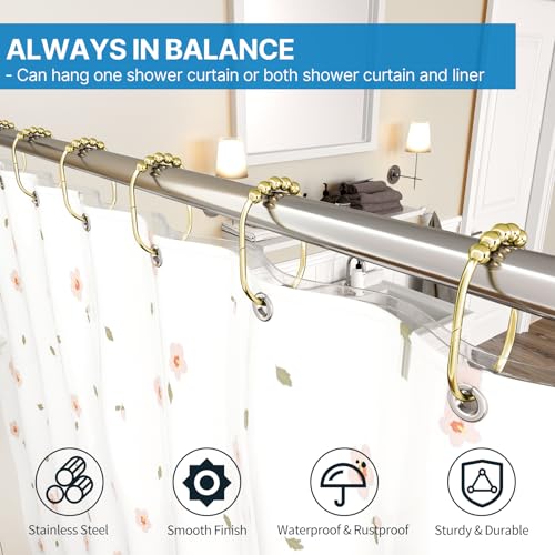 MENGJINGO 12PCS Wide Shower Curtain Hooks Rings, Rust Proof Stainless Steel | Heavy Duty Shower Hooks Rings for Bathroom Shower Rods Curtains Liners, Easy Glide Rollers, Set of 12, Gold - color: Gold