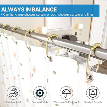 MENGJINGO 12PCS Wide Shower Curtain Hooks Rings, Rust Proof Stainless Steel | Heavy Duty Shower Hooks Rings for Bathroom Shower Rods Curtains Liners, Easy Glide Rollers, Set of 12, Gold - color: Gold