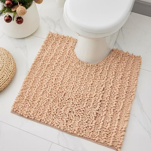 Toilet Rugs U-Shaped Mat 24x24, Contour Bathroom Mat - Ultra Soft & Absorbent Chenille, Quick-Dry, Machine Washable with Non Slip Barrier Backing, Beige - color: Beige, size: 24" X 24"(Toilet Rug)
