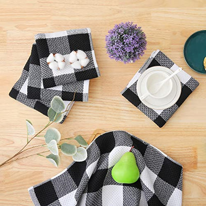 Homaxy 100% Cotton Check 12 Pack Dish Cloths, 12" x 12", White & Black | Waffle Weave, Plaid, Super Soft and Absorbent Dish Rags, Quick Drying, Multi-Purpose - color: White & Black, size: 12 x 12 - 12 Pack