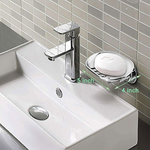 BOPai Elegant Suction Cup Soap Dish, Chrome | Repositionable & Powerful Vacuum Suction